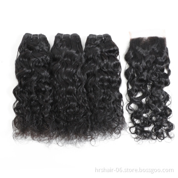 brazilian hair bundles with closure water wave 9A nice quality virgin human hair weave with lace closure 8"-28" no shedding